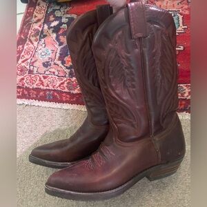 Vintage Burgundy Brown Leather Cowboy Boots Ladies 10- Made in Canada 🇨🇦